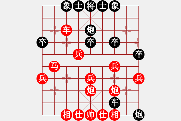 象棋棋譜圖片：列炮8 未開車進七兵攻巡河車進馬打車 變11 - 步數(shù)：30 