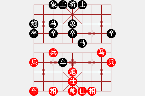 象棋棋譜圖片：13807605072紅勝葬心〖順炮直車(chē)對(duì)緩開(kāi)車(chē) 黑兌直車(chē)〗 - 步數(shù)：30 