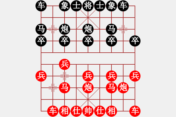 象棋棋譜圖片：仙人指路對(duì)卒底炮 紅轉(zhuǎn)左中炮 黑列炮 （紅棄兵誘車吃馬） 煙臺(tái)棋圣(8段)-和-白手起家(9段) - 步數(shù)：10 