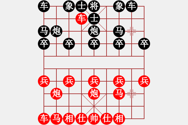 象棋棋譜圖片：巡河炮逐車攻馬黑炮7退7后架中炮變 - 步數(shù)：10 