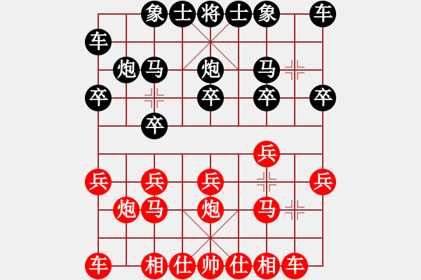 象棋棋譜圖片：順炮局黑緩開車進3卒雙橫車先右車（紅勝） - 步數(shù)：10 