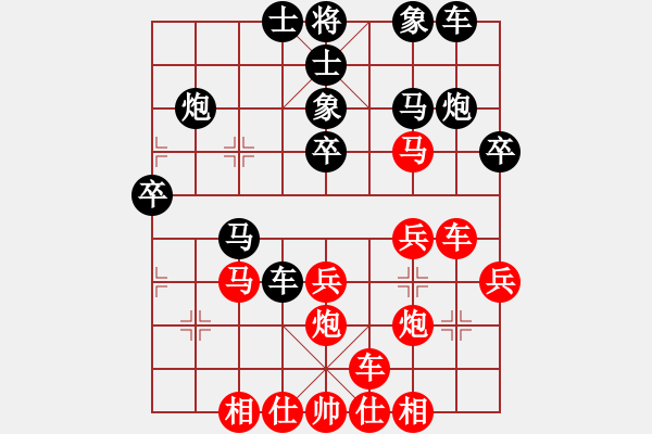 象棋棋譜圖片：五七炮互進(jìn)三兵對(duì)屏風(fēng)馬邊卒右馬外盤河 紅左橫車對(duì)黑飛右象鳳陽快刀(天罡)-勝-青城風(fēng)月(無極) - 步數(shù)：30 