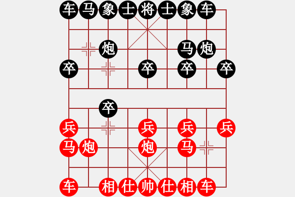 象棋棋譜圖片：仙人指路對卒底炮（右中炮對上馬）紅進(jìn)中兵  寂寞如鐵(月將)-負(fù)-阿明明(9段) - 步數(shù)：10 