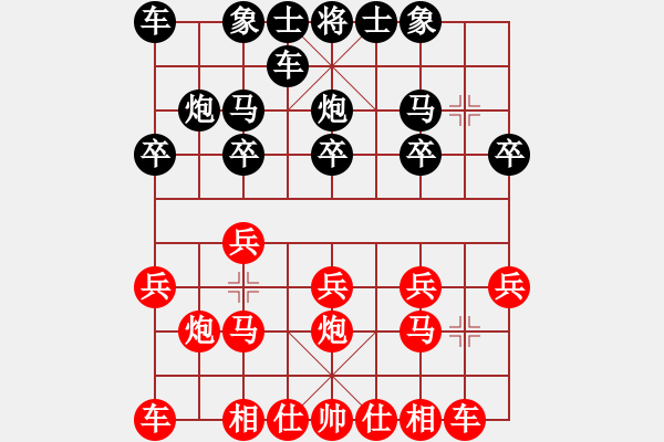 象棋棋譜圖片：順炮直車對(duì)橫車黑九尾龜（紅勝） - 步數(shù)：10 