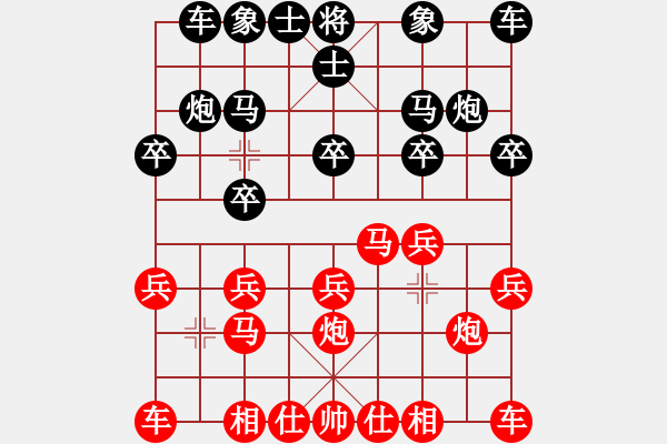 象棋棋譜圖片：qdyqdyqb[紅] -VS-行者必達(dá) [黑]【后手屏風(fēng)馬勝中炮七路馬】 - 步數(shù)：10 