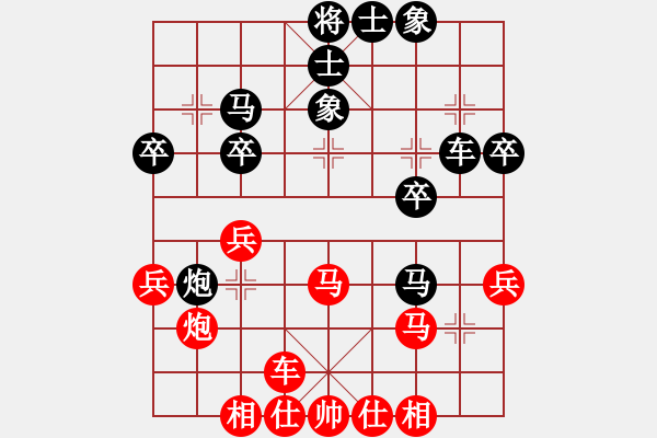 象棋棋譜圖片：中炮七路馬對(duì)屏風(fēng)馬雙炮過(guò)河--紅左橫車對(duì)肋馬 側(cè)馬 - 步數(shù)：34 