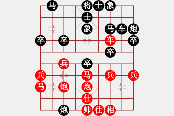 象棋棋譜圖片：JGO五七炮橫車邊馬對屏風馬挺7卒右士右炮過河 - 步數(shù)：30 