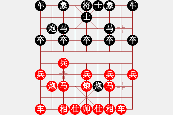 象棋棋譜圖片：中炮對反宮馬32，黑炮6進5 - 步數(shù)：10 