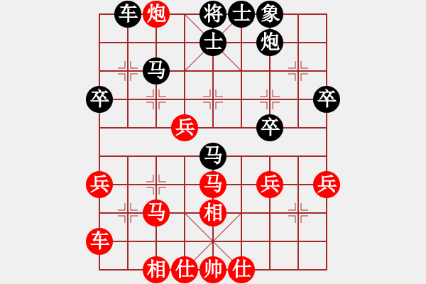 象棋棋譜圖片：基督徒(4段)-和-天機(jī)風(fēng)雅(4段)中炮過(guò)河車(chē)互進(jìn)七兵對(duì)屏風(fēng)馬平炮兌車(chē) 紅進(jìn)中兵對(duì)黑馬3退5 - 步數(shù)：40 