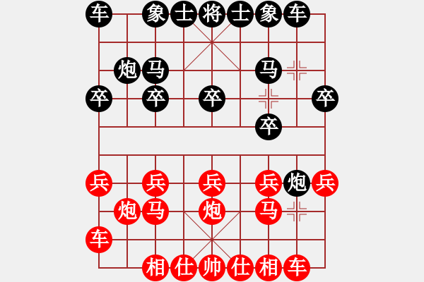 象棋棋譜圖片：JFO中炮雙正馬直橫車平左肋對屏風馬左炮封車兩頭蛇 - 步數(shù)：10 