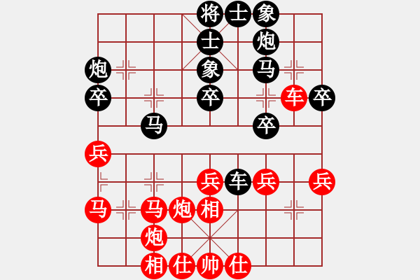 象棋棋譜圖片：JCV五七炮進(jìn)七兵邊馬直橫車(chē)對(duì)屏風(fēng)馬直車(chē)左炮巡河右象 - 步數(shù)：40 