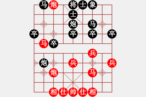 象棋棋譜圖片：順炮紅邊馬五七炮進(jìn)7卒對(duì)黑方正馬（看黑方如何應(yīng)對(duì)） - 步數(shù)：40 