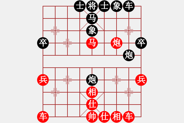 象棋棋譜圖片：中炮對(duì)馬類(lèi)中炮巡河炮對(duì)屏風(fēng)馬4兵見(jiàn)面紅兵7進(jìn)1打馬黑退馬 - 步數(shù)：40 