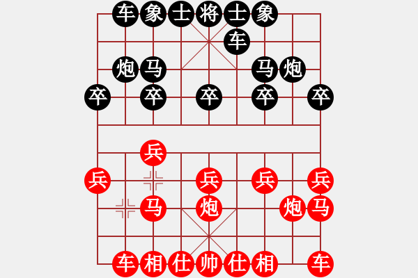 象棋棋譜圖片：中炮對(duì)屏風(fēng)馬（我紅方棄馬炮先勝Q(mào)Q校尉） - 步數(shù)：10 