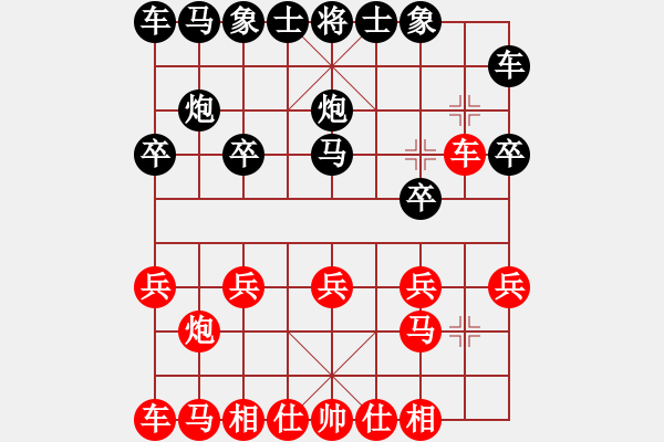 象棋棋譜圖片：順炮開局混戰(zhàn)棄像棄馬升車參戰(zhàn)搶先23（認識，搶先威脅將帥且夠殺氣的兵力）） - 步數(shù)：10 