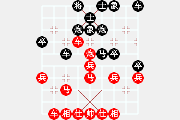 象棋棋譜圖片：五八炮進(jìn)七兵對反宮馬象位車（紅勝） - 步數(shù)：30 