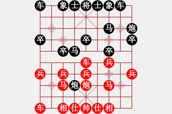 象棋棋譜圖片：1515局 C54- 五六炮過河車對屏風(fēng)馬-天天Ai1-1(先負(fù))小蟲引擎23層 - 步數(shù)：20 