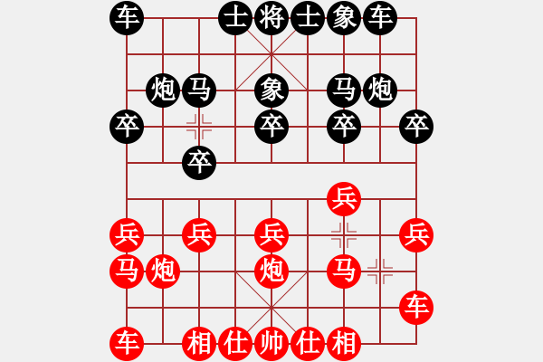 象棋棋譜圖片：JHG中炮進(jìn)三兵邊馬橫車左肋對(duì)屏風(fēng)馬挺3卒右象左炮過河 - 步數(shù)：10 