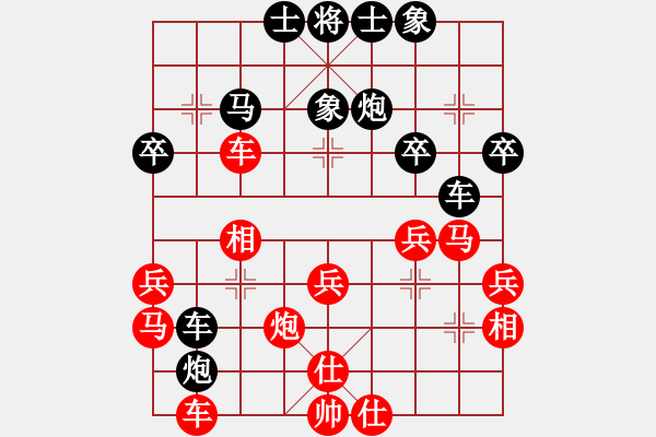 象棋棋譜圖片：JHG中炮進(jìn)三兵邊馬橫車左肋對(duì)屏風(fēng)馬挺3卒右象左炮過河 - 步數(shù)：40 