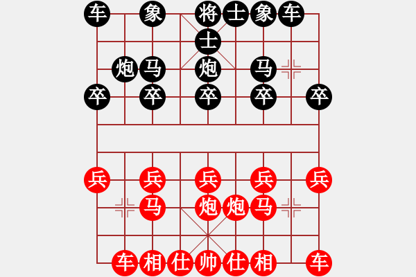 象棋棋譜圖片：列炮完?。弘p象失聯(lián) 全局不安 - 步數(shù)：10 