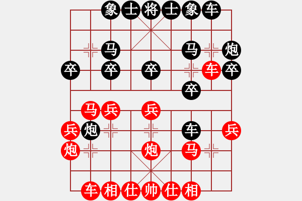 象棋棋譜圖片：惟楚有材（初級(jí)鎮(zhèn)冠）先勝yangz（初級(jí)村冠）20240411 32回合.pgn - 步數(shù)：20 