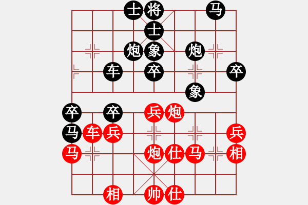 象棋棋譜圖片：五七炮進(jìn)三兵對(duì)屏風(fēng)馬進(jìn)3卒  （黑飛右象）   太湖戰(zhàn)神六(5f)-負(fù)-平生我自知(5f) - 步數(shù)：40 