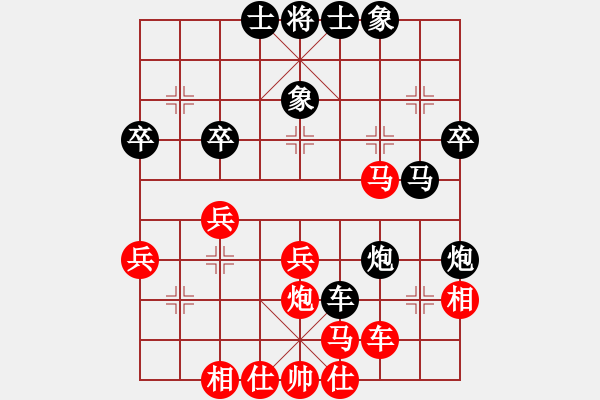 象棋棋譜圖片：中炮七路馬進(jìn)七兵對(duì)屏風(fēng)馬進(jìn)7卒黑右炮過(guò)河 紅馬七進(jìn)六   切菜如泥(2段)-和-水色紅顏(5段) - 步數(shù)：30 