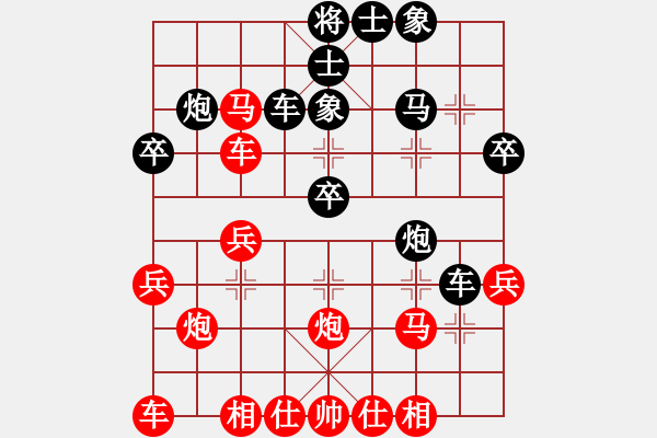 象棋棋譜圖片：稷醫(yī)巨蟹(2段)-負(fù)-龍之子(3段)中炮過河車對屏風(fēng)馬平炮兌車急進(jìn)中兵（兵三進(jìn)一） - 步數(shù)：30 