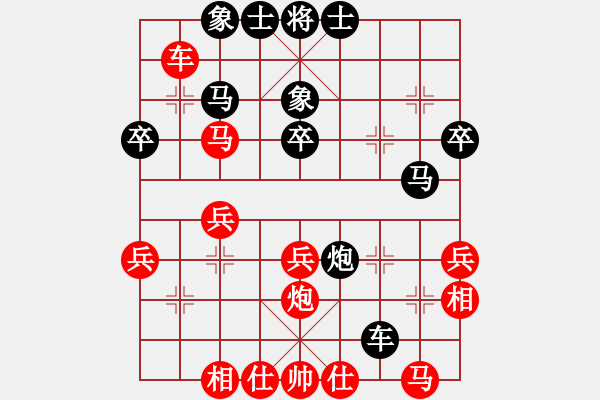 象棋棋譜圖片：中炮進(jìn)三兵對(duì)左炮封車(chē)轉(zhuǎn)半途列炮（ 紅進(jìn)炮打馬 ）天外天飛鳳(6段)-和-軟件也瘋狂(5段) - 步數(shù)：30 