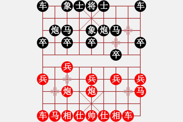 象棋棋譜圖片：謀子失算 貪象丟炮：偏鋒炮王[紅] -VS- 五子登科51031202[黑] - 步數(shù)：10 