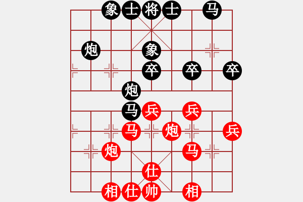 象棋棋譜圖片：一掃平(2段)-和-大小多少(1段)五七炮互進(jìn)三兵對屏風(fēng)馬邊卒右馬外盤河 紅左橫車對黑兌邊卒 - 步數(shù)：40 