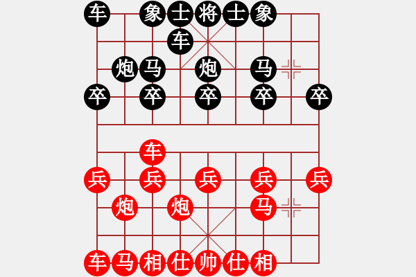 象棋棋譜圖片：左中炮應(yīng)過(guò)宮炮紅車(chē)抓黑右馬（基本格式） - 步數(shù)：10 