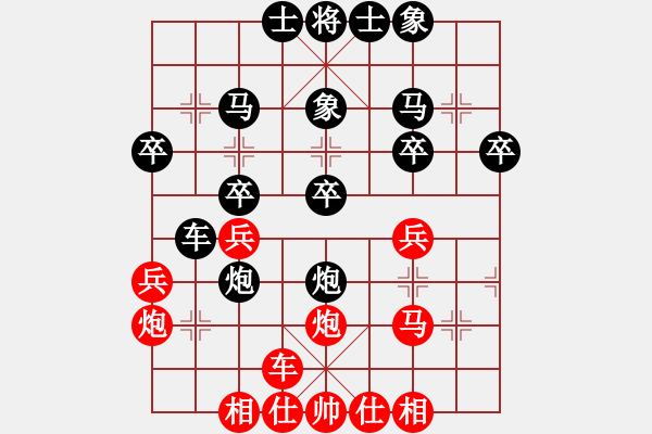 象棋棋譜圖片：JKO五九炮進(jìn)三兵直橫車對三步虎轉(zhuǎn)屏風(fēng)馬挺3卒右炮封車 - 步數(shù)：30 