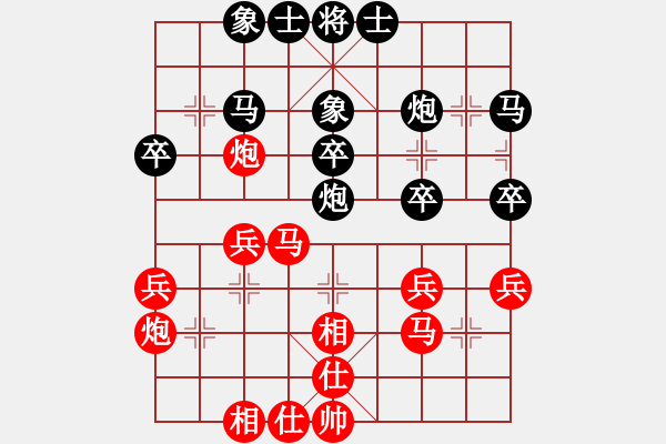 象棋棋譜圖片：葬心紅勝dxw_2852【仕角炮轉(zhuǎn)反宮馬對(duì)右中炮】 - 步數(shù)：30 