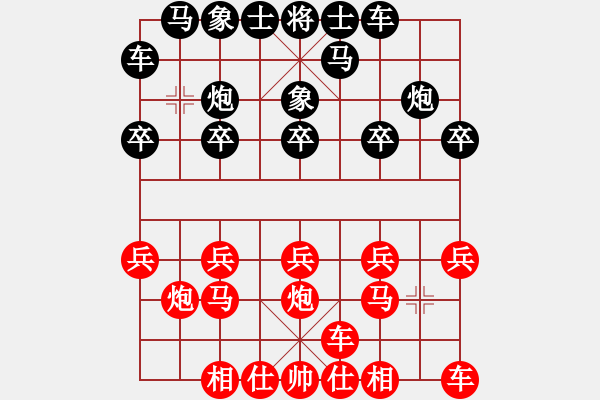 象棋棋譜圖片：中炮進(jìn)中兵盤(pán)頭馬左橫車對(duì)黑飛左象拐角馬（和棋） - 步數(shù)：10 