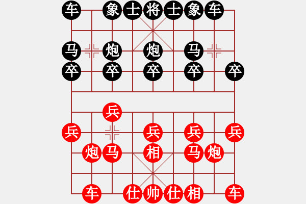 象棋棋譜圖片：仙人指路對卒底炮黑跳邊馬jia左中炮應紅飛左相1：紅布先手屏風馬最不吃虧。反宮馬或單提馬容易失去先手 - 步數(shù)：10 