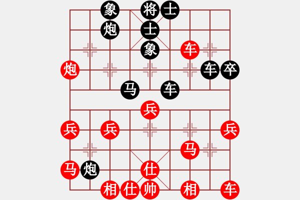 象棋棋譜圖片：賭棍(7段)-勝-三打一(9段)五六炮過河車對屏風(fēng)馬 黑進７卒黑右直車 - 步數(shù)：40 