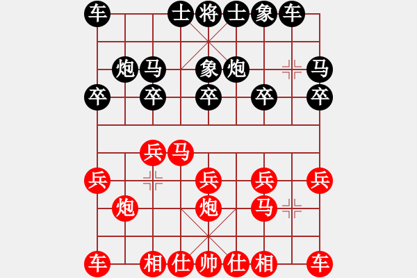 象棋棋谱图片：池中清水[红先胜] -VS- 何佳集团[黑] 中炮对单提马 - 步数：10 