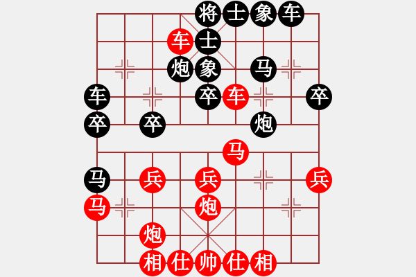 象棋棋譜圖片：五七炮進(jìn)三兵對(duì)屏風(fēng)馬飛右象黑車1進(jìn)3（旋風(fēng)拆棋）紅勝 - 步數(shù)：30 