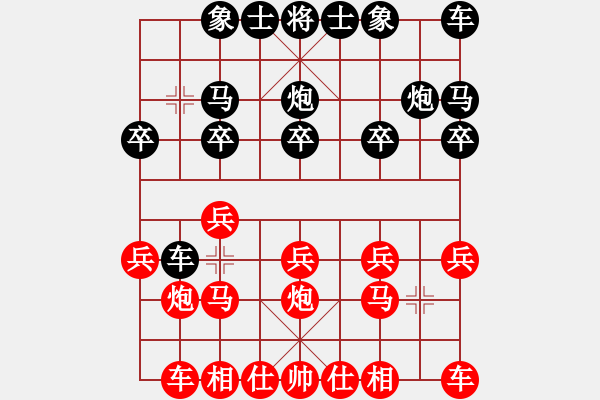 象棋棋譜圖片：列炮9 未開車進七兵攻過河車後退巡河 變4 - 步數(shù)：10 