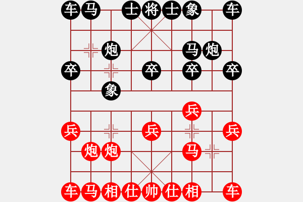 象棋棋譜圖片：金鉤炮先勝弄潮兒：雙車硬搶紅得炮 全線壓上黑送車 - 步數(shù)：10 