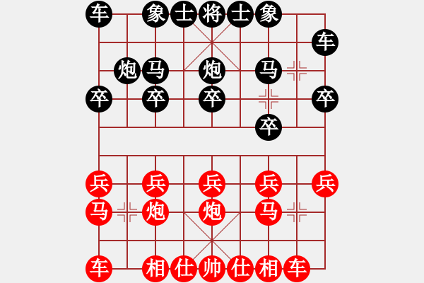 象棋棋谱图片：柳大华(6段)-负-将神传说(7段)顺炮直车对横车 红左边马 - 步数：10 