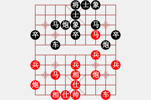 象棋棋譜圖片：進(jìn)兵對(duì)中炮（紅屏風(fēng)馬對(duì)黑直橫車(chē)）nzbdwma 和 鶴城猛將 - 步數(shù)：49 