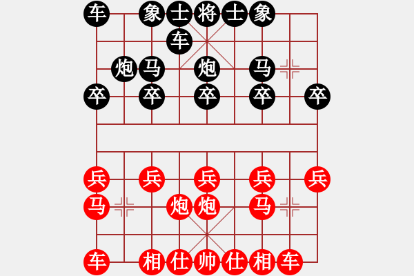 象棋棋譜圖片：大師對局 D25 順炮直車對橫車 紅仕角炮 （之二-紅馬八進九變黑先車9平4）大師對局 - 步數(shù)：10 