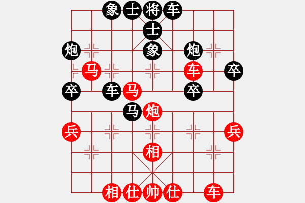 象棋棋譜圖片：中炮過河車對(duì)屏風(fēng)馬進(jìn)7卒 （紅急沖中兵）  南地球(6段)-勝-寧津王小龍(5段) - 步數(shù)：40 