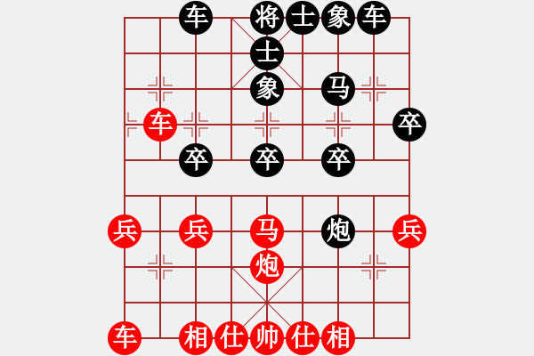 象棋棋譜圖片：《中炮橫車盤頭馬對(duì)屏風(fēng)馬》右橫車對(duì)進(jìn)7卒類第05局 橫車過(guò)河對(duì)飛象左炮巡河 - 步數(shù)：30 