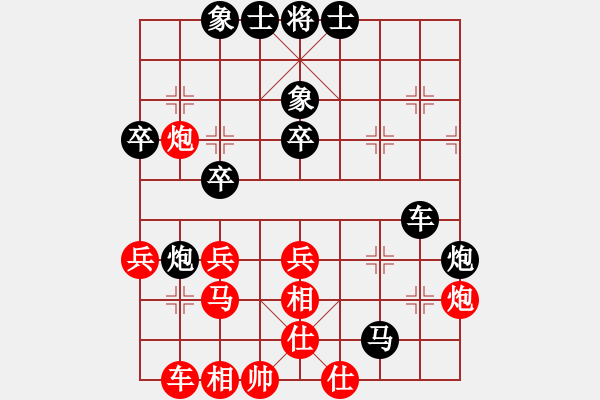 象棋棋譜圖片：實(shí)戰(zhàn)對(duì)局-起馬對(duì)進(jìn)７卒_紅右相肋車對(duì)3步虎后三子歸邊 - 步數(shù)：40 