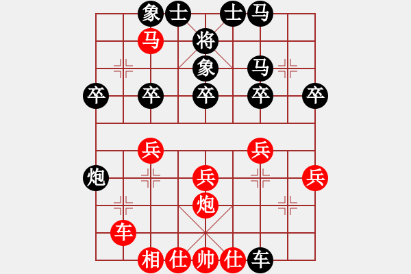 象棋棋譜圖片：第三章 近代列炮一左炮封車轉(zhuǎn)列炮 第四節(jié) 紅進(jìn)正馬不進(jìn)七兵式 黑起橫車 - 步數(shù)：32 