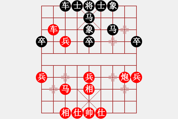 象棋棋譜圖片：中炮雙正馬對(duì)屏風(fēng)馬（4）（黑炮8進(jìn)4、紅炮八進(jìn)二） - 步數(shù)：30 