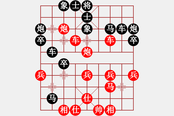 象棋棋譜圖片：第2局 直車(chē)過(guò)河對(duì)進(jìn)3卒（一） - 步數(shù)：30 